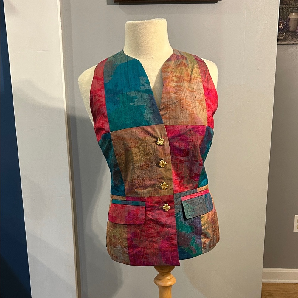 Todd Oldham Times 7 Vintage Retro funky patchwork Silk vest for Henri Bendel